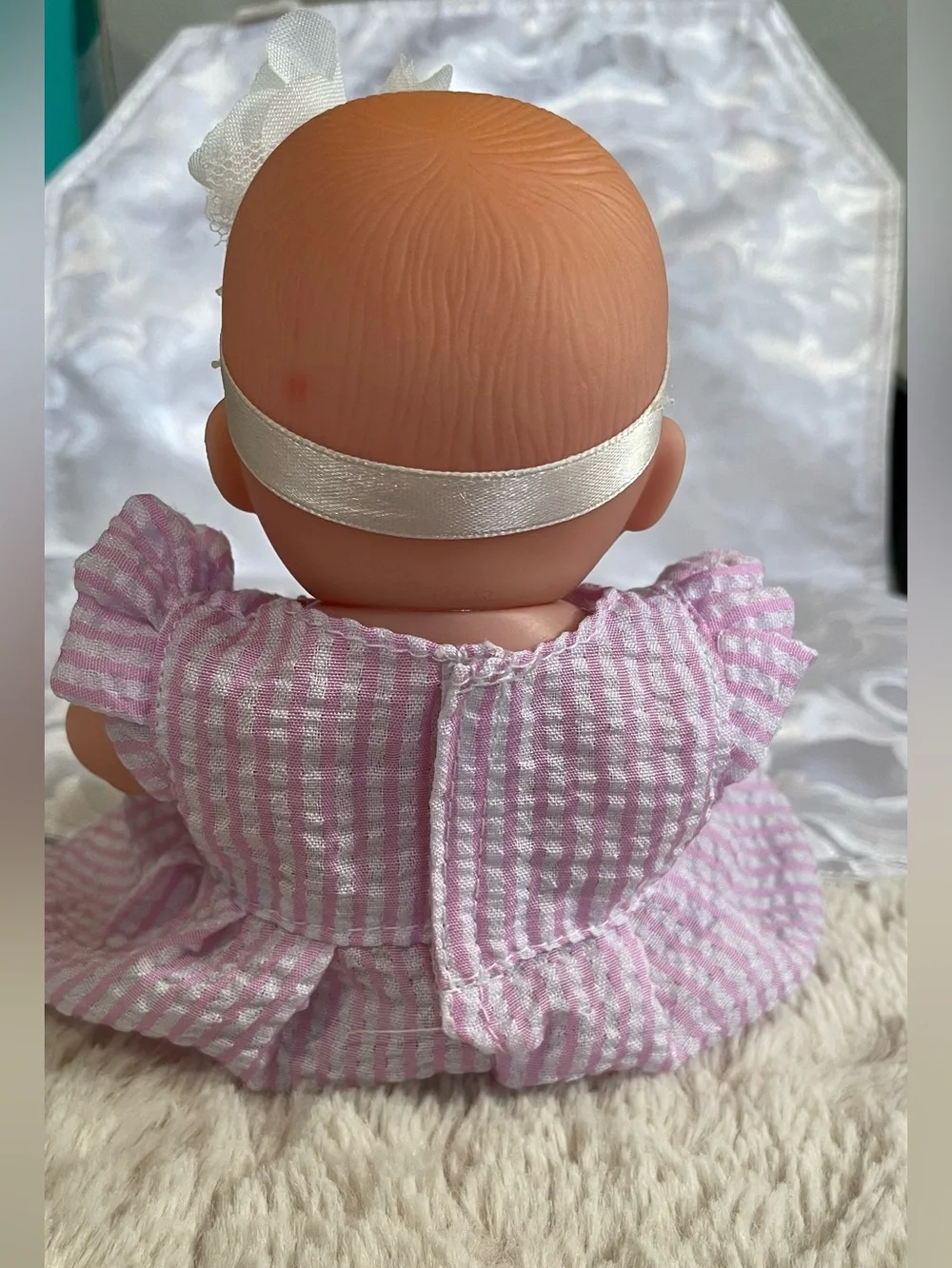 Cute 7” Baby Doll Pink Dress Blue Eyes Movable Arms Legs